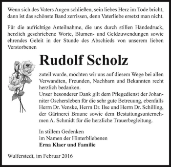 Traueranzeige von Rudolf Scholz  von Magdeburger Volksstimme