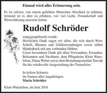 Traueranzeige von Rudolf Schröder  von Magdeburger Volksstimme