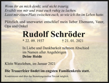 Traueranzeige von Rudolf Schröder  von Magdeburger Volksstimme