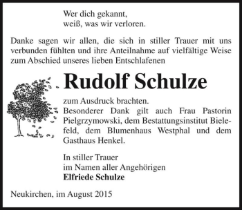 Traueranzeige von Rudolf Schulze  von Magdeburger Volksstimme