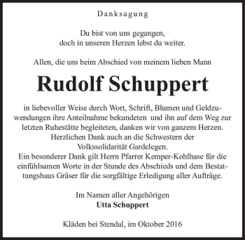 Traueranzeige von Rudolf Schuppert  von Magdeburger Volksstimme