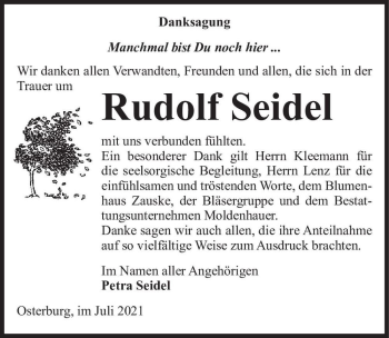 Traueranzeige von Rudolf Seidel  von Magdeburger Volksstimme