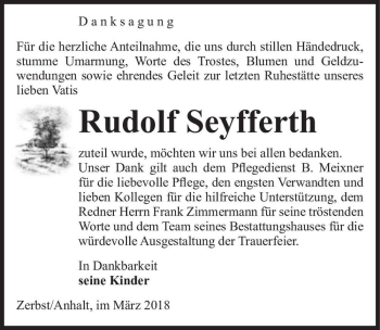 Traueranzeige von Rudolf Seyfferth  von Magdeburger Volksstimme
