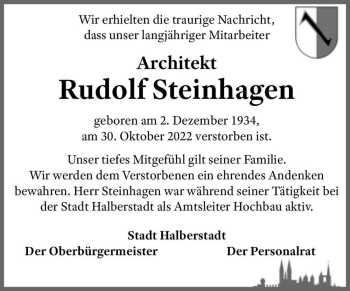 Traueranzeige von Rudolf Steinhagen  von Magdeburger Volksstimme
