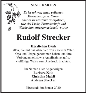 Traueranzeige von Rudolf Strecker  von Magdeburger Volksstimme