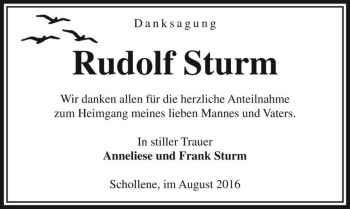 Traueranzeige von Rudolf Sturm  von Magdeburger Volksstimme