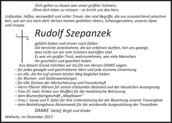Traueranzeige von Rudolf Szepanzek  von Magdeburger Volksstimme