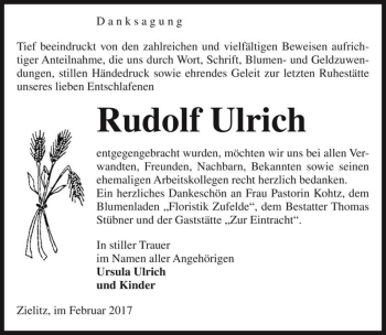 Traueranzeige von Rudolf Ulrich  von Magdeburger Volksstimme