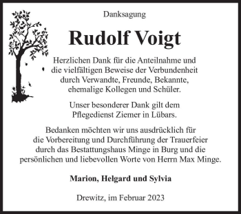Traueranzeige von Rudolf Voigt  von Magdeburger Volksstimme