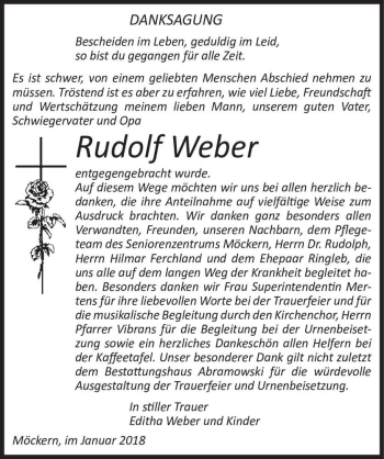 Traueranzeige von Rudolf Weber  von Magdeburger Volksstimme