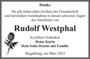 Traueranzeige von Rudolf Westphal  von Magdeburger Volksstimme