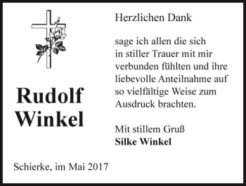 Traueranzeige von Rudolf Winkel  von Magdeburger Volksstimme