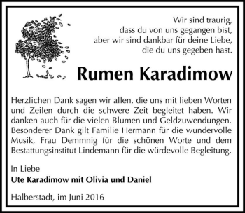 Traueranzeige von Rumen Karadimow  von Magdeburger Volksstimme