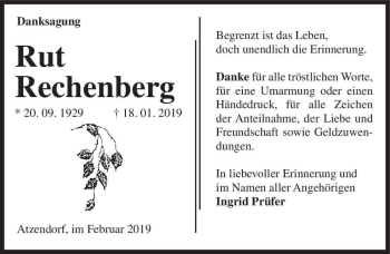 Traueranzeige von Rut Rechenberg  von Magdeburger Volksstimme