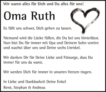Traueranzeige von Ruth  von Magdeburger Volksstimme