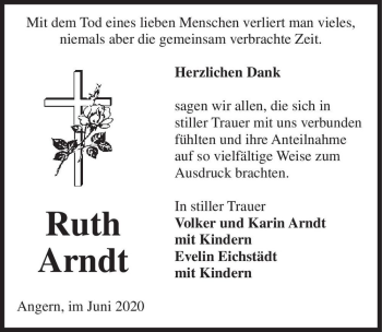 Traueranzeige von Ruth Arndt  von Magdeburger Volksstimme