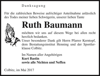 Traueranzeige von Ruth Baumann  von Magdeburger Volksstimme