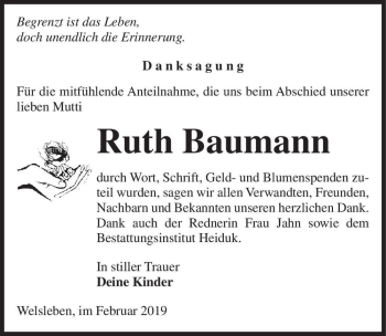 Traueranzeige von Ruth Baumann  von Magdeburger Volksstimme