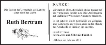 Traueranzeige von Ruth Bertram  von Magdeburger Volksstimme