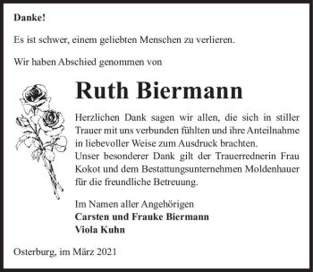 Traueranzeige von Ruth Biermann  von Magdeburger Volksstimme