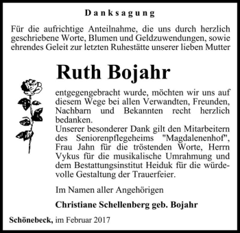 Traueranzeige von Ruth Bojahr  von Magdeburger Volksstimme