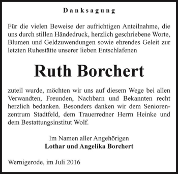 Traueranzeige von Ruth Borchert  von Magdeburger Volksstimme