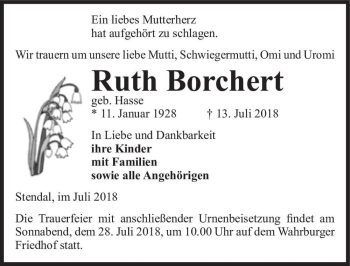 Traueranzeige von Ruth Borchert (geb. Hasse)  von Magdeburger Volksstimme