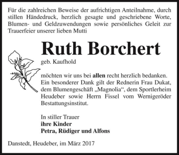 Traueranzeige von Ruth Borchert (geb. Kaufhold)  von Magdeburger Volksstimme