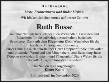Traueranzeige von Ruth Bosse  von Magdeburger Volksstimme