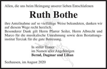 Traueranzeige von Ruth Bothe  von Magdeburger Volksstimme