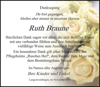 Traueranzeige von Ruth Braune  von Magdeburger Volksstimme