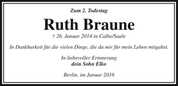 Traueranzeige von Ruth Braune  von Magdeburger Volksstimme