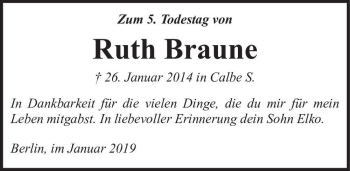 Traueranzeige von Ruth Braune  von Magdeburger Volksstimme