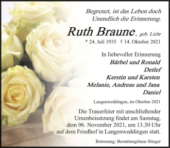 Traueranzeige von Ruth Braune (geb. Liehr)  von Magdeburger Volksstimme