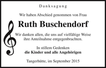Traueranzeige von Ruth Buschendorf  von Magdeburger Volksstimme