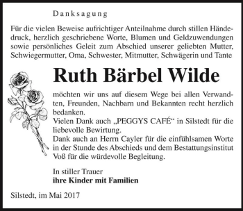 Traueranzeige von Ruth Bärbel Wilde  von Magdeburger Volksstimme