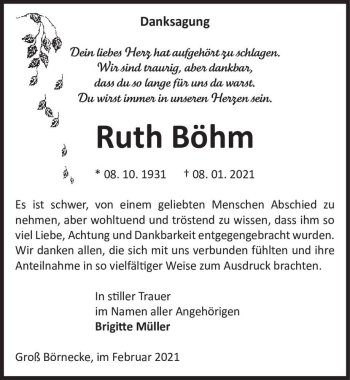 Traueranzeige von Ruth Böhm  von Magdeburger Volksstimme
