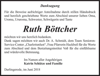 Traueranzeige von Ruth Böttcher  von Magdeburger Volksstimme