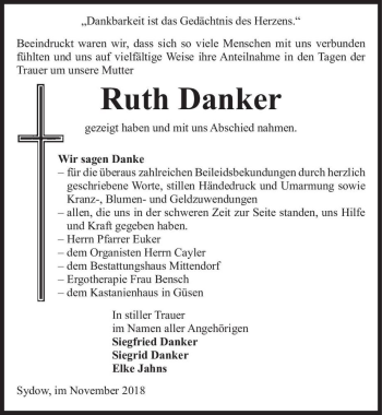 Traueranzeige von Ruth Danker  von Magdeburger Volksstimme