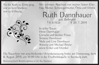 Traueranzeige von Ruth Dannhauer (geb. Bollmann)  von Magdeburger Volksstimme