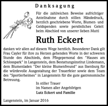 Traueranzeige von Ruth Eckert  von Magdeburger Volksstimme