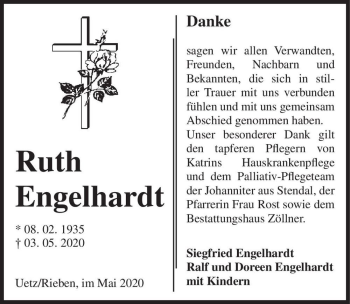 Traueranzeige von Ruth Engelhardt  von Magdeburger Volksstimme