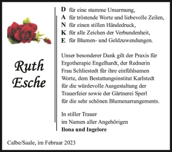 Traueranzeige von Ruth Esche  von Magdeburger Volksstimme