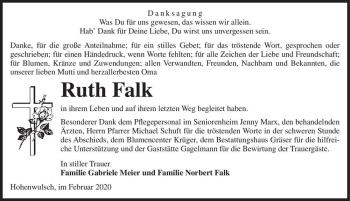 Traueranzeige von Ruth Falk  von Magdeburger Volksstimme