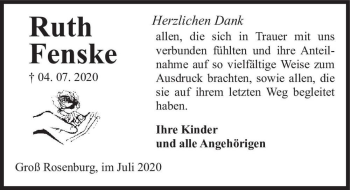 Traueranzeige von Ruth Fenske  von Magdeburger Volksstimme
