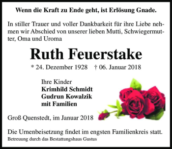 Traueranzeige von Ruth Feuerstake  von Magdeburger Volksstimme