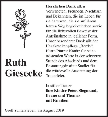 Traueranzeige von Ruth Giesecke  von Magdeburger Volksstimme
