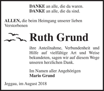 Traueranzeige von Ruth Grund  von Magdeburger Volksstimme