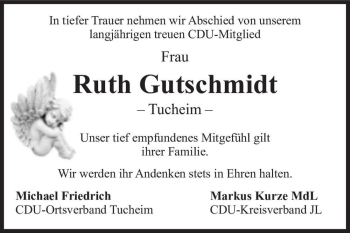 Traueranzeige von Ruth Gutschmidt  von Magdeburger Volksstimme