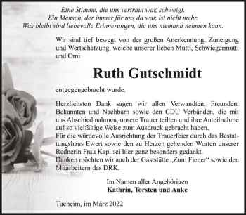 Traueranzeige von Ruth Gutschmidt  von Magdeburger Volksstimme